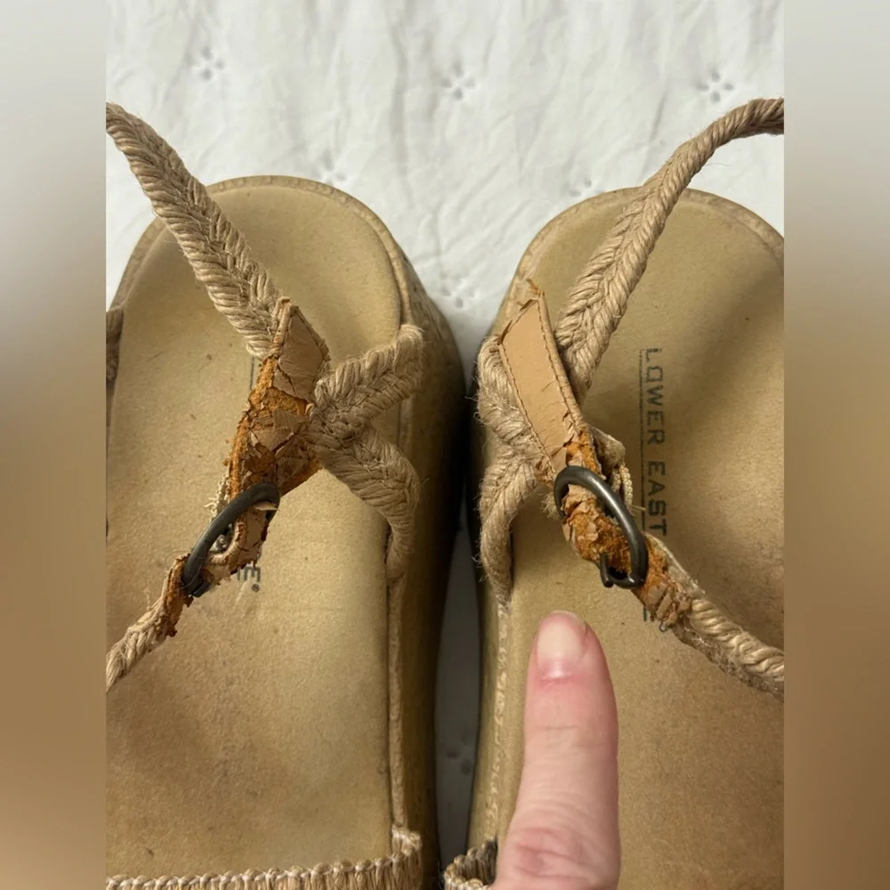 Lower East Side Platform Boho Wedge Straw Weaved Sandals Ankle Straps Size 7.5